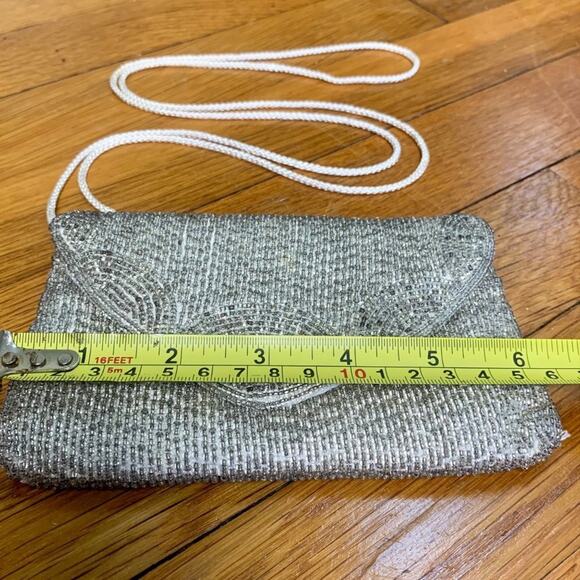 Vintage Andre Cellini Silver Beaded purse with Satin Rope Strap - Picture 13 of 16